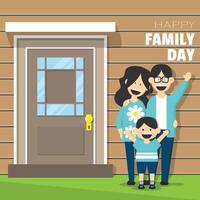 gelukkig familie dag poster met een familie staand in voorkant van de huis vector