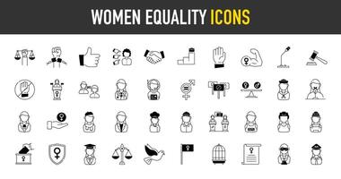 reeks van Dames gelijkheid pictogrammen. zo net zo vrouw teken, wet, gerechtigheid, stroom, vrede, beroep en meer icoon illustratie. vector