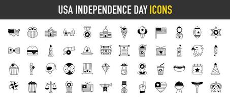 Verenigde Staten van Amerika onafhankelijkheid dag viering pictogrammen. zo net zo Verenigde staten van Amerika vlag, vlieger, canon, wit huis, taart, kalender, vrijheid, hotdog, hamburger, ijs room , insigne, medaille en meer icoon. vector