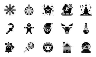kerst iconen solide vectorillustratie, sneeuwvlok, snoep, slee, kerstdag vector