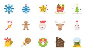 kerst iconen platte vector illustratie, sneeuwvlok, snoep, slee, kerstdag