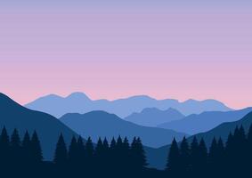 bergen en pijnboom Woud landschap panorama. illustratie in vlak stijl. vector