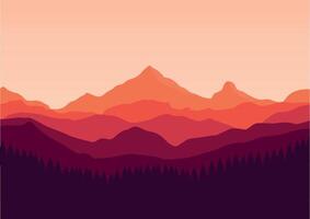 bergen en pijnboom Woud landschap panorama. illustratie in vlak stijl. vector