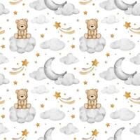 teddy beren, manen, wolken en sterren. waterverf kinderkamer gelast vector