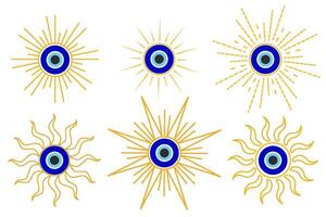 onheil oog blauw Turks symbool set. magie Nazar kraal. Griekenland en Turks amulet esoterisch ontwerp voor geluk vector