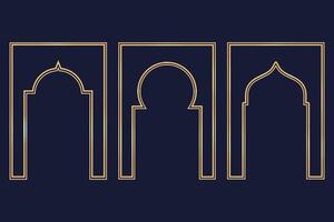 Ramadan Islamitisch boog kader. moslim traditioneel deur illustratie voor bruiloft uitnodiging post en Sjablonen. gouden kaders in oosters stijl. Perzisch ramen vormen set. vector