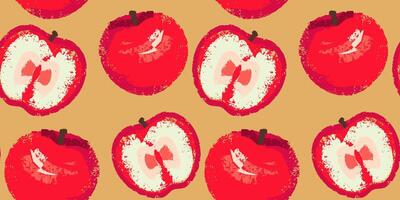 kleurrijk naadloos patroon met hand- getrokken schetsen appel en appel plakjes. zomer abstract het drukken met structuur vormen appels. collage sjabloon voor ontwerp, kleding stof, vector