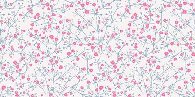 hand- getrokken schetsen klein bloemen met takken met elkaar verweven in een naadloos patroon Aan een licht achtergrond. schattig klein bloemen stengels afdrukken. sjabloon voor ontwerpen, textiel, oppervlakte ontwerp, kleding stof vector