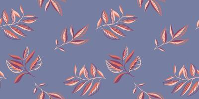 kleurrijk abstract klein bladeren stam naadloos patroon. hand- getrokken schetsen. minimalistische creatief blad takken Aan een blauw achtergrond afdrukken. collage sjabloon voor ontwerpen, textiel, vector