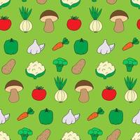 naadloze patroon met doodle stijl groenten. print voor behang, inpakpapier, textielachtergrond. handgetekende illustratie, goede voedingsstijl. vegetarisch gezond, natuurlijk en biologisch eten vector