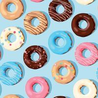 naadloos patroon met hoog gedetailleerd pastel donuts Aan blauw achtergrond vector