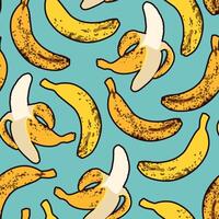 naadloos patroon van geel bananen Aan een blauw achtergrond. geel fruit. vector