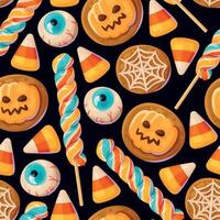 snoepgoed snoepjes en kleurrijk lolly halloween naadloos patroon illustraties vector