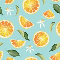 naadloos patroon met oranje en citroen Aan blauw achtergrond vector