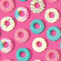 naadloos patroon met hoog gedetailleerd pastel donuts Aan roze achtergrond vector