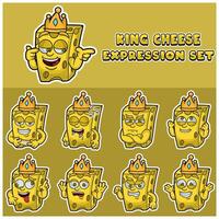 tekenfilm mascotte van kaas karakter met koning en uitdrukking set. vector