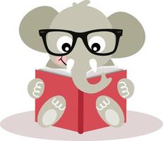 schattig olifant zittend lezing een boek vector