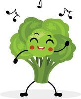 grappig broccoli mascotte dansen naar muziek- vector