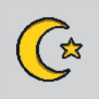 pixel kunst illustratie halve maan maan. korrelig maan sterren. halve maan maan en sterren fruit korrelig voor de pixel kunst spel en icoon voor website en spel. vector