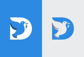 duif logo, brief d met negatief ruimte duif vogel binnen, geïsoleerd Aan achtergrond in twee kleur stijl, illustratie vector