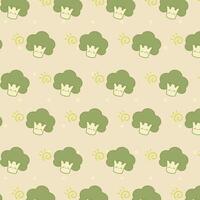 schattig broccoli groenten naadloos patroon Aan groen achtergrond. patroon van schattig kawaii broccoli. vector