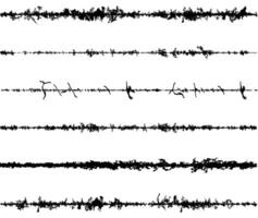kader van draad, met weerhaken draad structuur set, zwart en wit met weerhaken draad grens, geluid golven in verschillend vormen en maten, vector