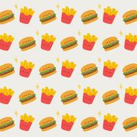 snel voedsel patroon. naadloos patroon met hamburger en Frans Patat Aan zacht achtergrond vector