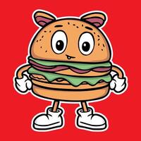 tekenfilm Hamburger, wijnoogst snel voedsel mascotte, Jaren 30 stijl. illustratie vector