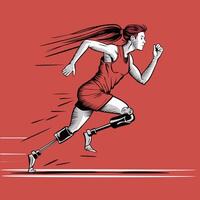 parasporten, een vrouw met prothetisch poten loopt in de Olympische Spelen. de concept van sport en recreatie. vector