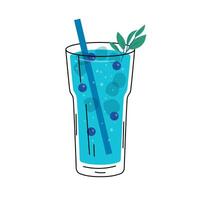 glas van maagd blauw lagune cocktail met bosbessen. zomer cocktail geïsoleerd Aan wit achtergrond. niet alcoholisch drinken met ijs kubussen, munt en bessen. cocktail voor menu, bar. vector