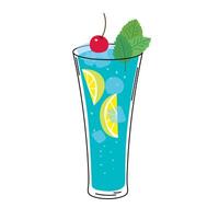 glas van blauw lagune cocktail. zomer cocktail geïsoleerd Aan wit achtergrond. alcoholisch drinken met ijs kubussen, citroen, kers en munt. cocktail voor menu, bar vector