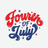 gelukkig 4e van juli typografie illustratie naar vieren Amerikaans onafhankelijkheid dag. vierde van juli logo, banier, poster, groet kaart met Verenigde staten vlag, sterren. rood en blauw kleur. vector