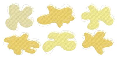 verzameling van biologisch onregelmatig klodder vormen met decoratief strepen en beroerte lijn. geel willekeurig vervormen cirkel plek. geïsoleerd wit achtergrond biologisch amoebe tekening elementen illustratie vector