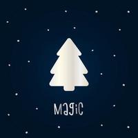 zilveren silhouet van een kerstboom met sneeuw op een donkerblauwe achtergrond. prettige kerstdagen en gelukkig nieuwjaar 2022. vectorillustratie. magie. vector