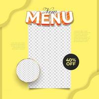social media postbannersjabloon voor voedsel- of menupromotie. vierkant bannersjabloonontwerp voor culinaire digitale promotie of reclame vector