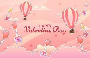 gelukkige valentijnsdag met heteluchtballon en cadeau vector