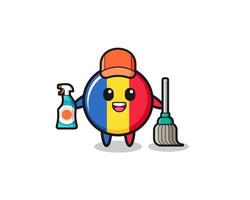 schattig karakter van de vlag van Roemenië als mascotte voor schoonmaakdiensten vector