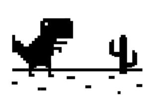 Nee internet verbinding pixel dinosaurus offline kunst slecht verbinding computer digitaal web concept netwerk technologie. offline fout voor internetten. karakter spel vector