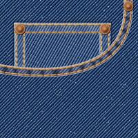 denim blauw jean textiel patroon Aan plein achtergrond met zak, goud naden, vouw en messing pinnen illustratie. vector