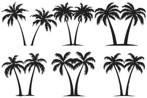 deze reeks van gedetailleerd palm en kokosnoot boom silhouet illustraties vector