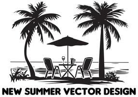 silhouet zomer ontwerp palm boom ontspannende Mens voorkant tafel en paraplu Mens strand vrij ontwerp vector