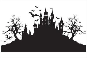 halloween heks huis zwart silhouet vector