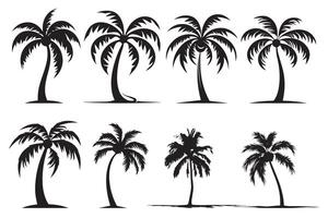 deze reeks van gedetailleerd palm en kokosnoot boom silhouet illustraties vector