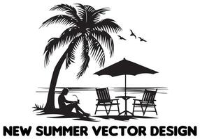 silhouet zomer ontwerp palm boom ontspannende Mens voorkant tafel en paraplu Mens strand vrij ontwerp vector