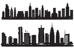 stad skylines silhouet, stadsgezicht set, zwart geïsoleerd Aan wit achtergrond vrij ontwerp vector