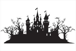 halloween heks huis zwart silhouet vector