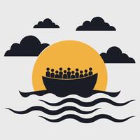 een boot met vluchtelingen Aan het dat is drijvend in de water vector