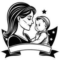 mooi moeder silhouet met baby. voering logo illustratie Aan wit achtergrond. moeder dag kaart vector