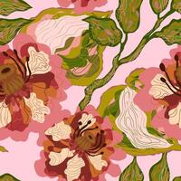een patroon met roze bloemen en bladeren vector