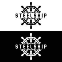 gemakkelijk marinier voertuig schip stuurinrichting logo ontwerp illustratie schip stuurinrichting wiel voor Product branding sjabloon icoon vector